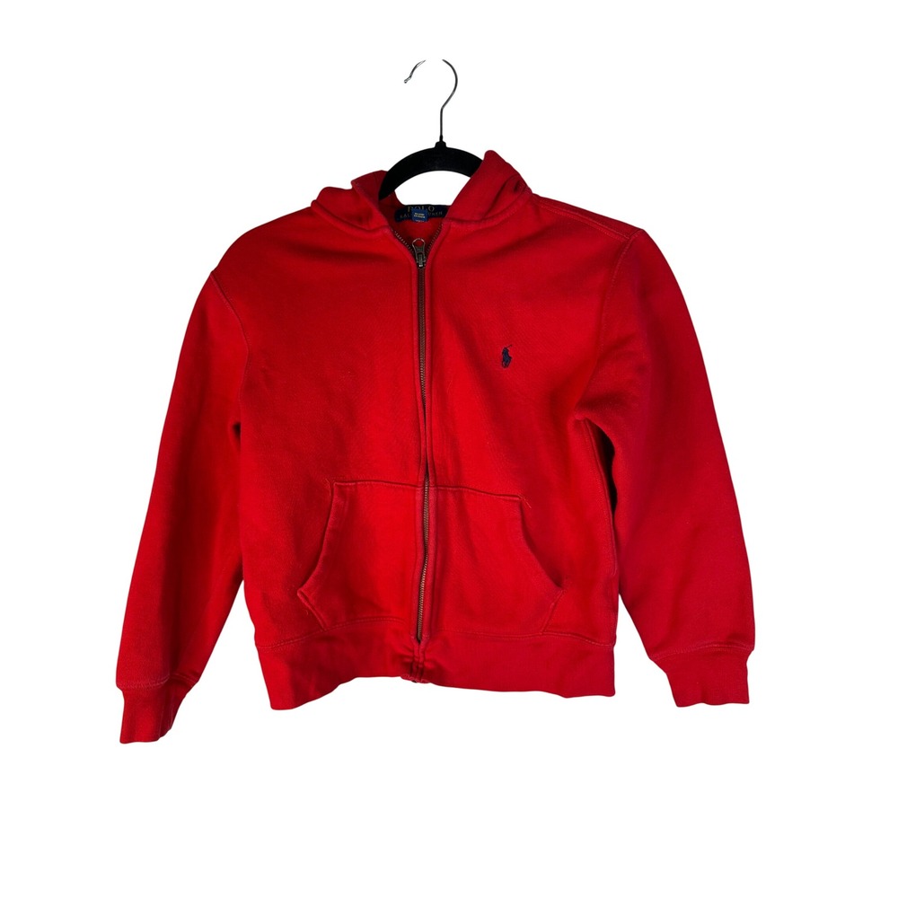Polo Ralph Lauren Boy's Red Pony Logo Zip Up Hoodie Sweatshirt M 10-12